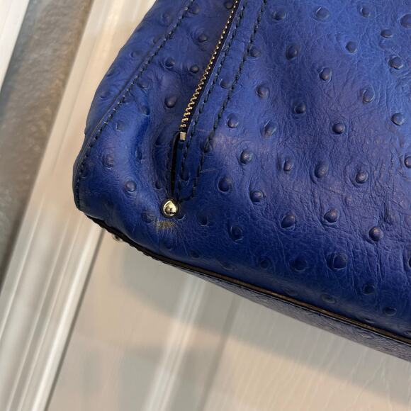 Kate Spade New York Blue Ostrich Embossed Leather Zip Shoulder Bag - Picture 6 of 8